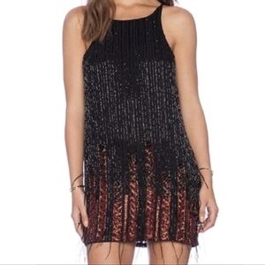 Parker NWTs Monaco Beaded Feather Hem Flapper Mini Dress